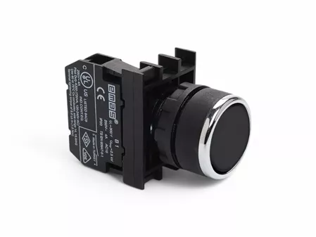 B Serisi Plastik 1NO Yaylı Düz Siyah 22 mm Buton